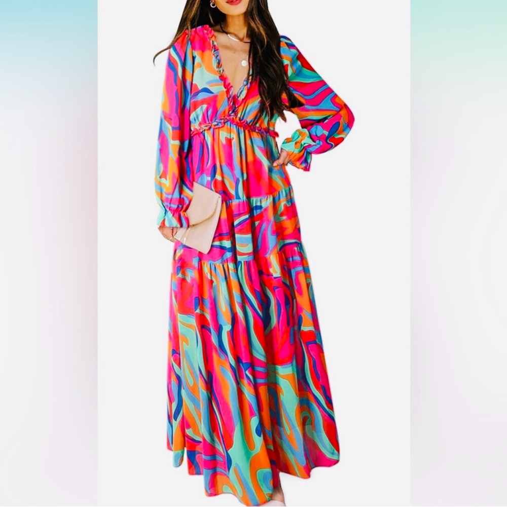 Colorful Long Maxi Dress / Gown - Size XL